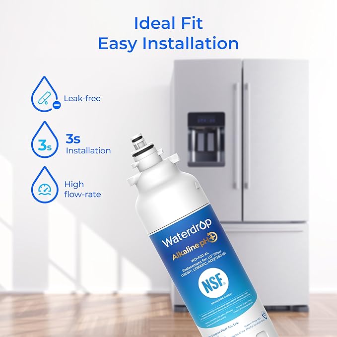 Waterdrop 𝐀𝐥𝐤𝐚𝐥𝐢𝐧𝐞 ADQ73613401 Water Filter, 𝐄𝐧𝐡𝐚𝐧𝐜𝐞𝐬 𝐩𝐇, Replacement for LG® LT800P®, ADQ73613402, ADQ75795104, LSXS26326S, LMXC23746S, LSXS26366S, LSXS26386D, 2 Filters - AquaVibe