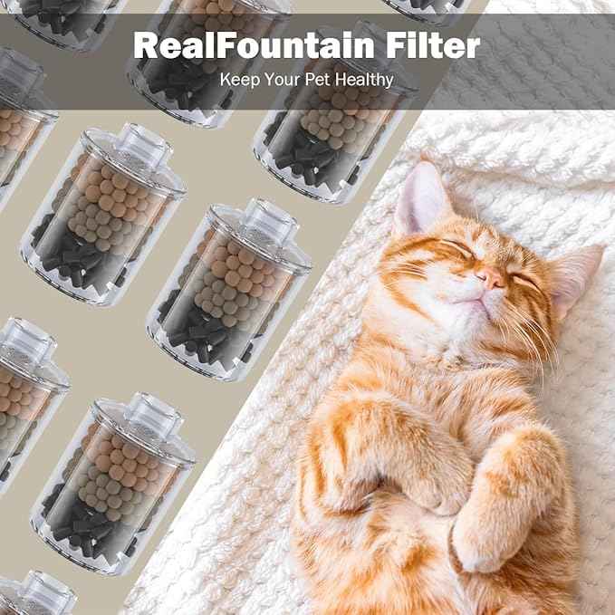 Cat Water Fountain Filter Replacement 6PC Compatible with Automatic Pet Water Dispensor, 3-Month Set RealPura Filter Refill for Smart Bowl Multi-Layer Filtration for Fresh Clean Water