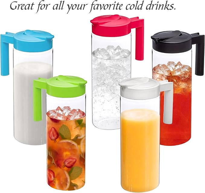 Amazing Abby - Skinny - Tritan Pitcher (64 oz), Unbreakable Plastic Water Pitcher with Lid, BPA-Free, Heat-Resistant, Dishwasher-Safe, Great for Both Iced and Hot Drinks, Indoors and Outdoors, Black