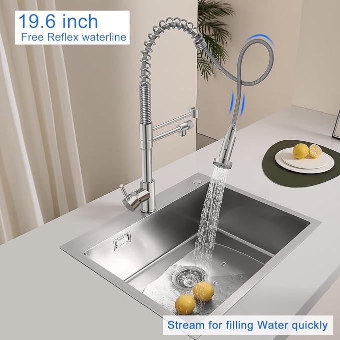 MENATT 3 in 1 Kitchen Faucet with Drinking Water Faucet, Pull Down Spring Single Handle 3 Way Kitchen Faucet Chrome, Water Filter Faucet for Kitchen Sink Bar (Without Water Filtration Device)
