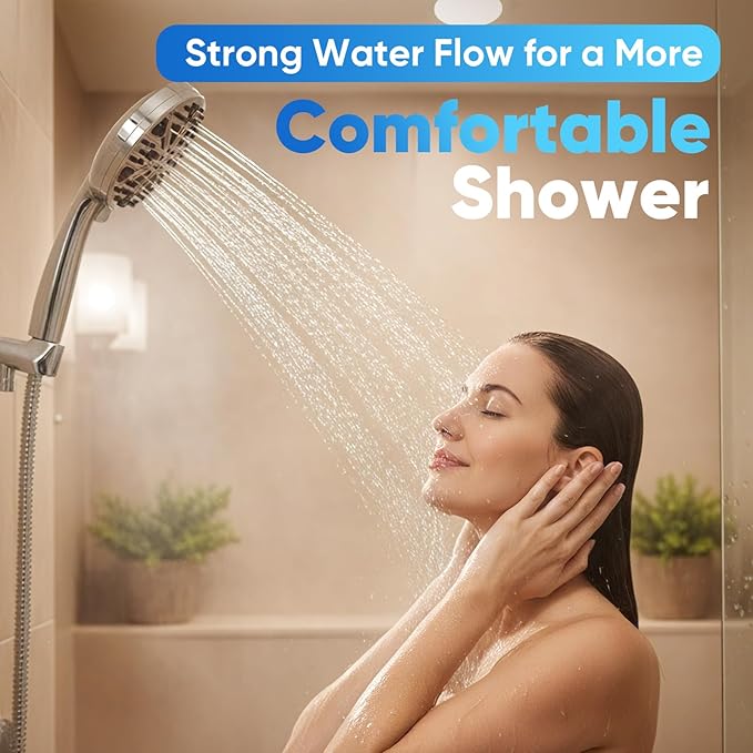 Handheld Shower Head, High Pressure Showerhead with 10 Spray Modes, 59" Stainless Steel Hose & Adjustable Bracket, Easy-Clean Nozzles, Replaceable Filter Cartridge, DOE Compliant (10 CFR §430.32)