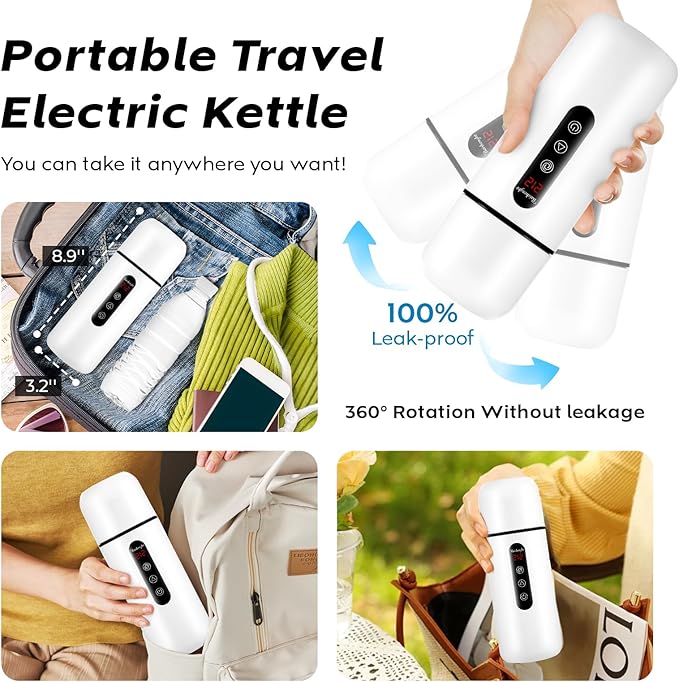 Car Kettle, Portable Electric Travel Kettle, 12V/24V Car Coffee Warmer,420ML Hot Water Heater with Built-in Magnetic Induction Stirring,Mini Hot Water Boiler for Tea Coffee Milk