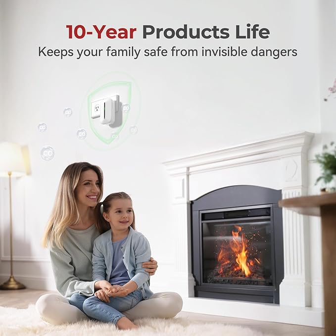 Carbon Monoxide Detectors Plug in,10 Year Replaceable Battery Operated Co Monitor Alarm,Plug and Play Co Detector,Portable Carbon Monoxide Detector for Home,Traval,RV,Hotel GS846A 2 Pack