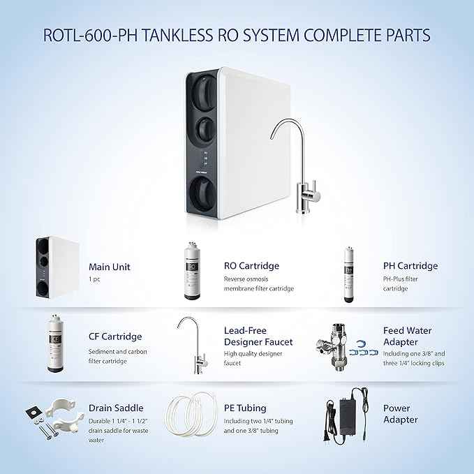 APEC WATER ROTL-600-PH Tankless Reverse Osmosis System 3-Stage Water Filter System with pH+, Pure Alkaline Water Filter, Smart Replacement Reminder, Easy DIY Install/Maintenance