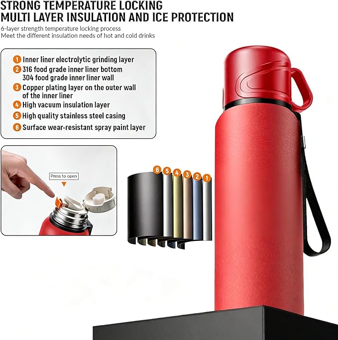 Double wall vacuum Leakproof stainless steel wide mouth insulated water bottle;tea tumbler with infuser,cup,lid;smart thermoses hot drinks;thermal flask ice coffee with led digital temperature display