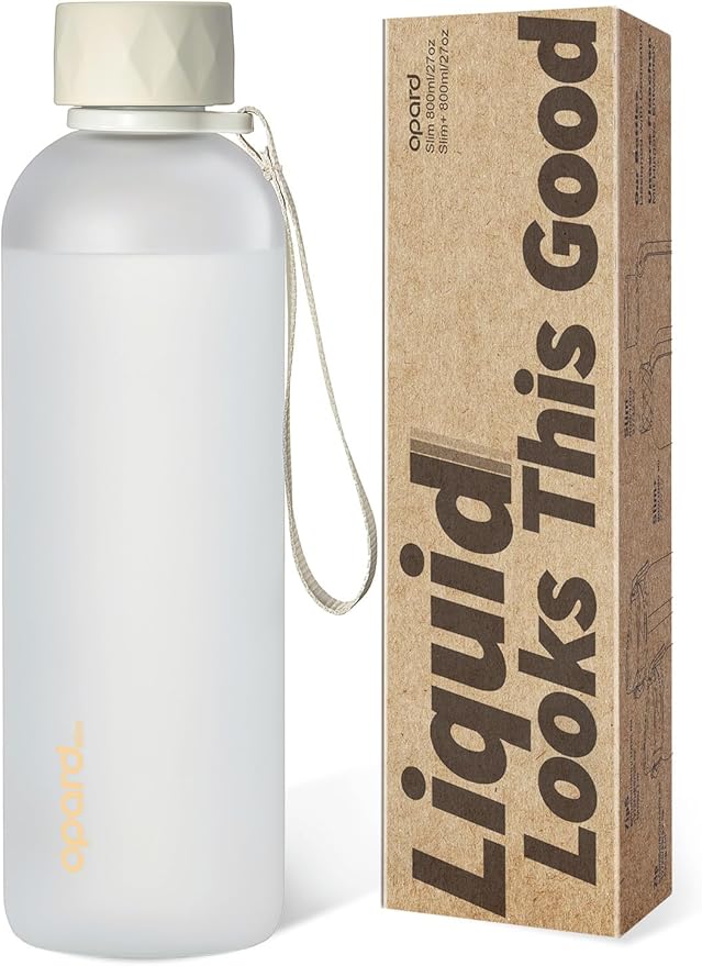 Opard Slim Pro Water Bottle 27oz, Plastic Water Bottle BPA-Free, Facetted Rubberized Grip-Texture Monocap, Leakproof Screw Top, Cream White, Reusable for Travel School Sport Gym Hiking