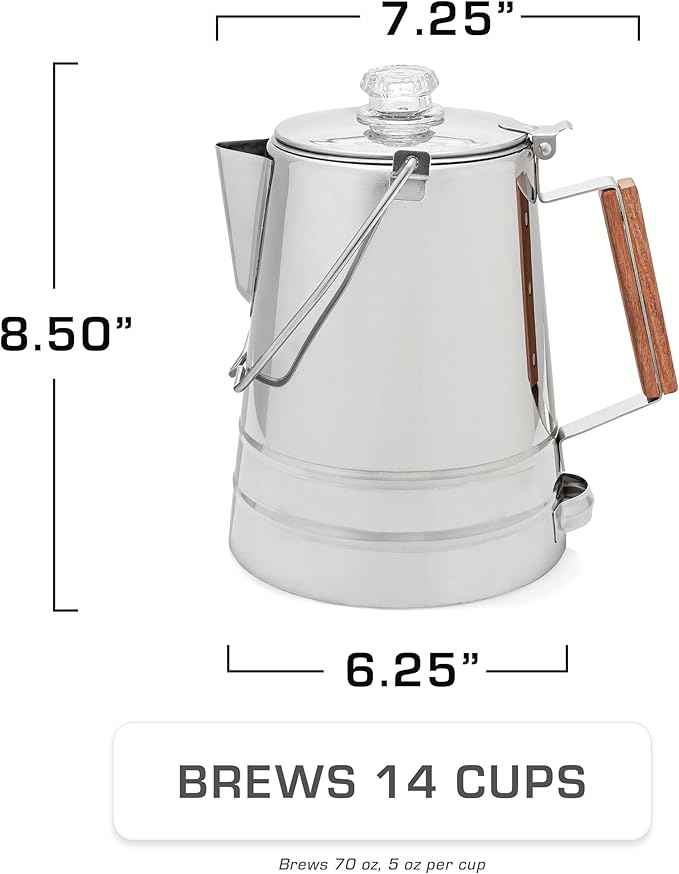 COLETTI Butte Coffee Percolator Camping — Percolator Coffee Pot, NO Aluminum or Plastic [14 Cup]