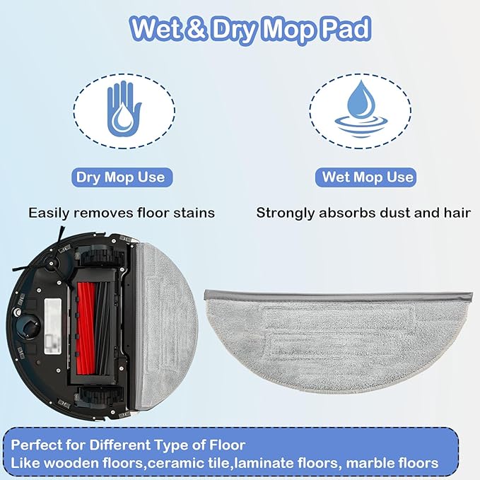 Replacement Parts Compatible with Roborock S8 Pro Ultra Robotic Vacuum Cleaners Accessories Kits, 2 Main Brush, 1 Rolling Brush, 4 HEPA Filters, 4 Side Brushes, 4 Mop Pads, 6 Dust Bags - AquaVibe