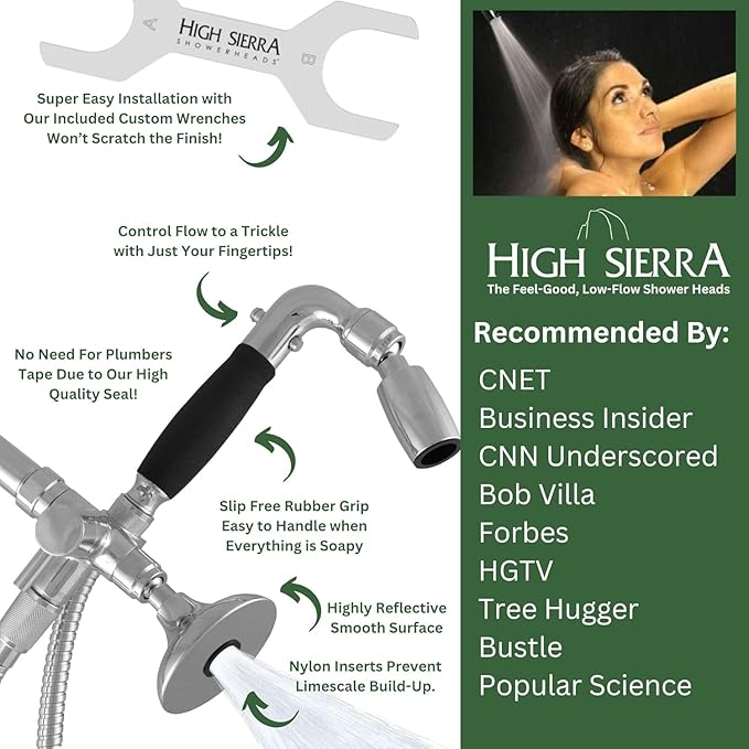 High Sierra® Lead-Free Metal 3-way Combo Shower Kit. Built in Diverter Valve Effortlessly Diverts Flow from the Fixed Shower Head to the Handheld and back - Ultra Low Flow 1.25 GPM - Brushed Nickel