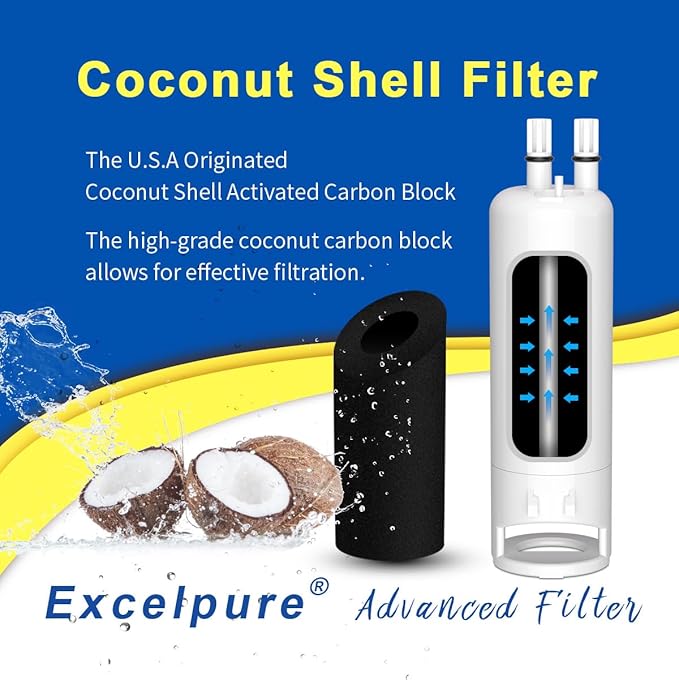 EXCELPURE WHR1RXD1 Refrigerator Water Filter Replacement for EDR1RXD1, Everydrop® Filter 1, W10295370A, KAD1RXD1, 46-9081, 46-9930, P4RFWB, P5WB2L, PS2378001, 4Pack