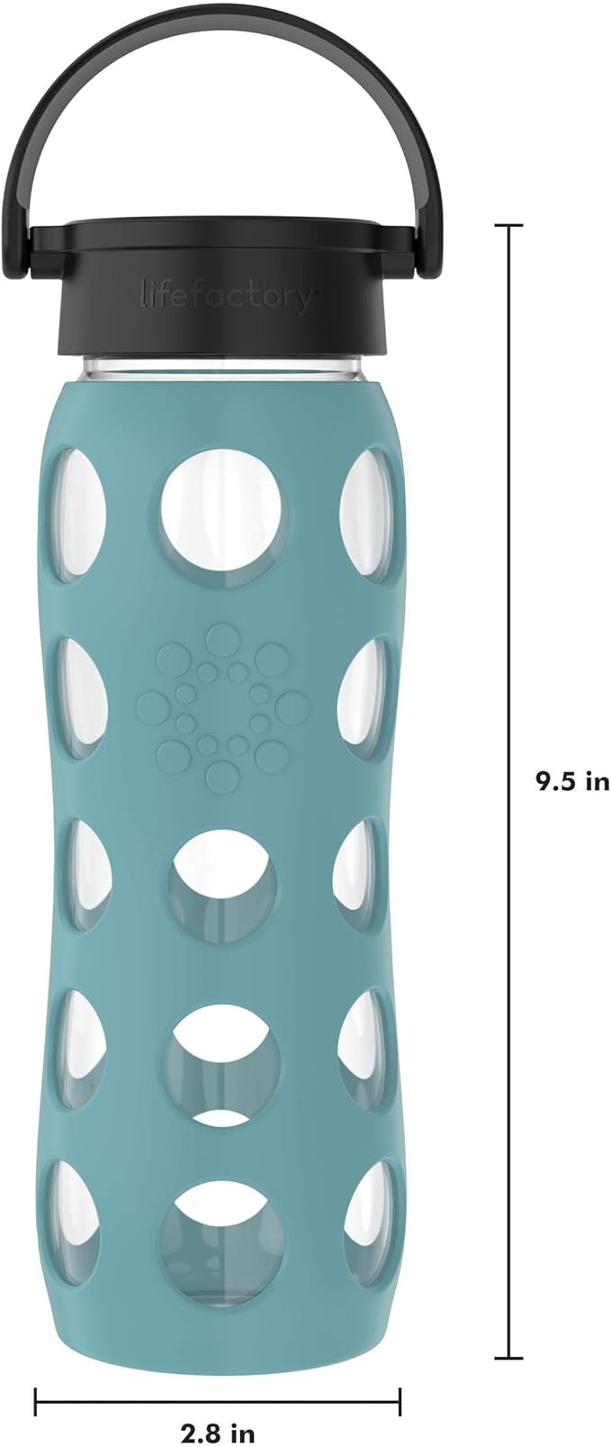 Lifefactory 22-Ounce Glass Water Bottle with Classic Cap and Protective Silicone Sleeve, Aqua Teal