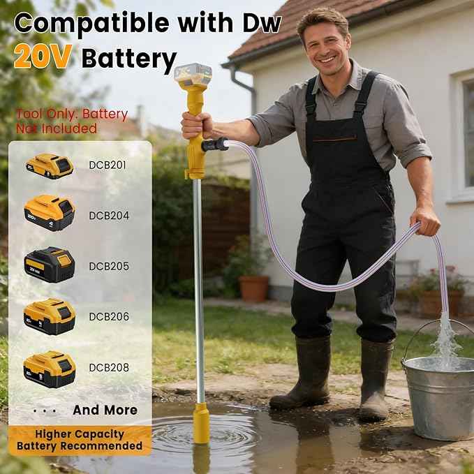 Cordless Stick Water Transfer Pump Compatible with Dewalt 21V Battery(No Battery),Portable Water Pump with 555 GPH & 29.53 FT Lift for Pool/Garden/Pond/RV/Boat/Basement/Rain Barrels Draining