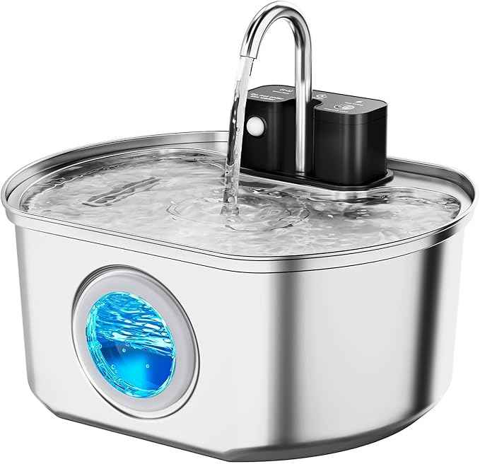 Cat Water Fountain Stainless Steel - Wireless 3.2 L/108 oz Battery Operated Automatic Pet Drinking Fountain for Cats - Cordless Water Dispenser with 4000 mAh Rechargeable Battery (1 Filter)