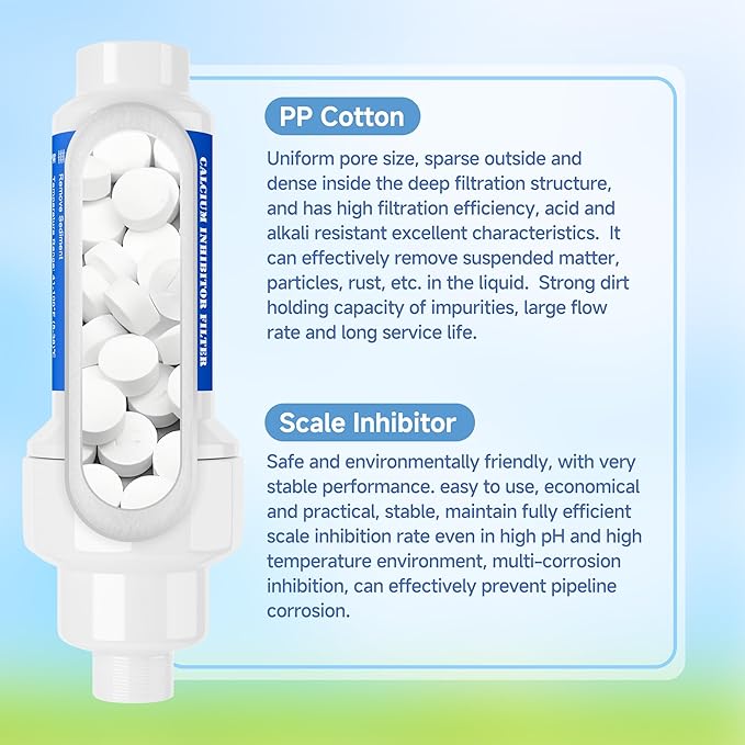 Mornajina 2 Pieces Calcium Inhibitor Filter for 3/4" Standard Garden Hose and Faucets, Inline Sediment Anti-Scale Mister Filter for Outdoor Misting System Mist Nozzle