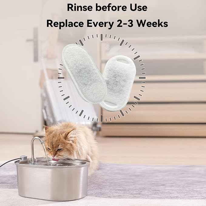 SOOFPET Stainless Steel Cat Water Fountain Filters: 8 Pack Filters (Carbon Filters + Sponge Filters) - Replacement Filters for 108oz cat Fountain