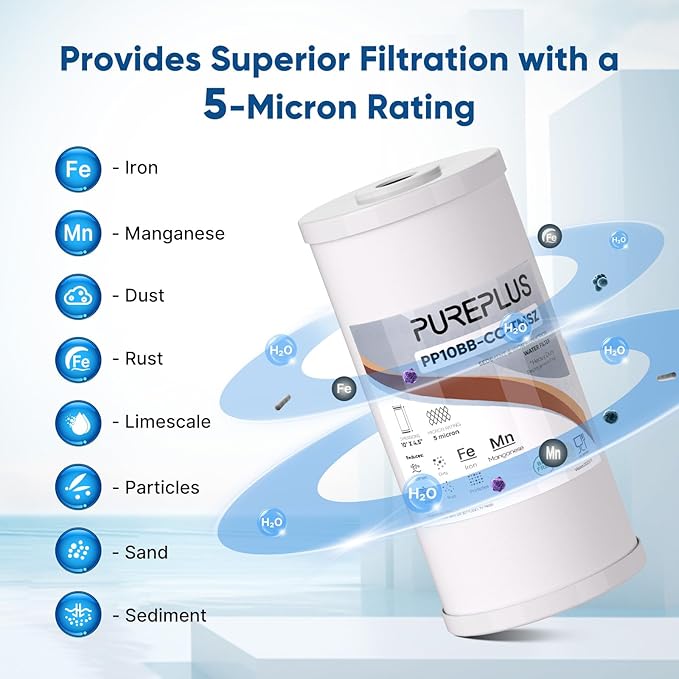 PUREPLUS 5 Micron 10" x 4.5" Whole House PP Sediment Resin Composite Water Softener Filter Cartridge for GE FXHTC,GXWH40L,GXWH35F,GNWH38S,Culligan RFC-BBSA,WRC25HD,Pentek RFC-BB,3Pack
