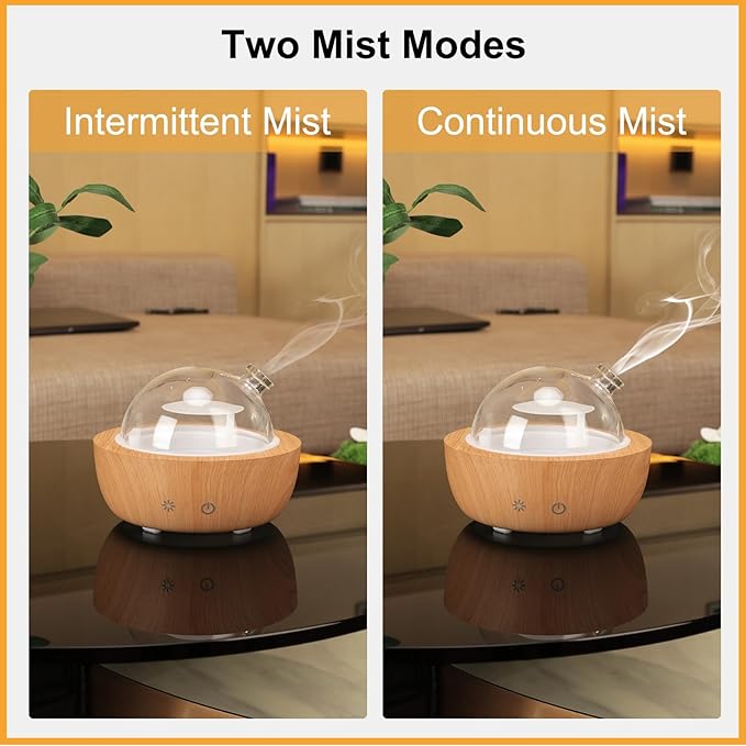 Glass Essential Oil Diffusers for Home, Wood Grain Base Humidifier, Decorative Bedroom Aromatherapy Scent Air Diffuser Ultrasonic Aroma Defusers 200ml（with 3Pcs Essential Oils）
