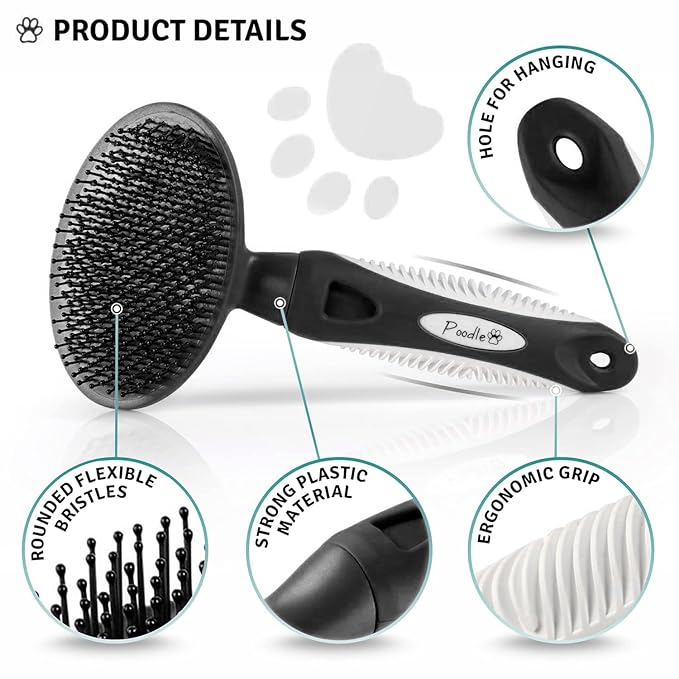 Round Bristle Pet Brush for Dogs and Cats - Soft Dog Brush for Grooming Short or Long Hair - Gentle Tool for Sensitive Skin Removes Dander, Dirt, and Detangles (Black) - AquaVibe