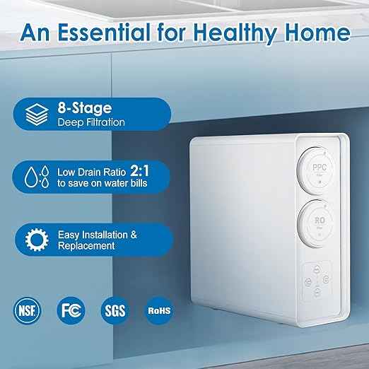 Under-Sink Tankless Reverse Osmosis Water Filter, Reverse Osmosis System, 600 GPD Water Filter, 2:1 Pure to Drain/Under Sink RO System/7 Stage Filtration, Smart Faucet Reminder for Home Office
