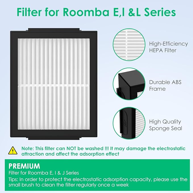 12 Pack Filter Replacements for i Robot Roomba E I & J Series E5 E6 i1 i1+ i3 i3+ i4 i4+ i5 i5+ i6 i6+ i7 i7+ i8 i8+ NOT for J9, High Efficiency Filter for iRobot Roomba Replacement Parts - AquaVibe