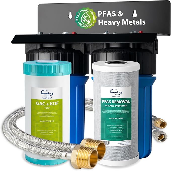 iSpring US21B-PF 2-Stage Under Sink Water Filter System, No Drilling Required, SGS-Tested to Removes up to 99% PFAS, Reduces Sediment, Chlorine, Taste & Odor, Up to 50,000 Gallons