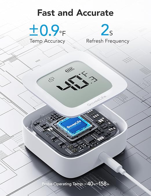 GoveeLife Upgraded Smart Water Leak Detector 1s with 1804ft Ultra-Long Range Bundle with GoveeLife WiFi Refrigerator Thermometer with Alarm