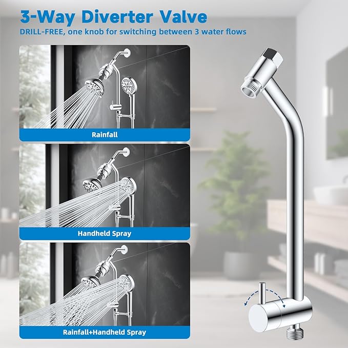 Filtered Shower Heads, All Metal Dual Shower Head with Easy Reach Handheld Spary Combo, 3-Way High Pressure 70 Modes Rainfall Showerhead, 71" Hose, Shower Bracket, 20 Stage Shower Filter, Chrome