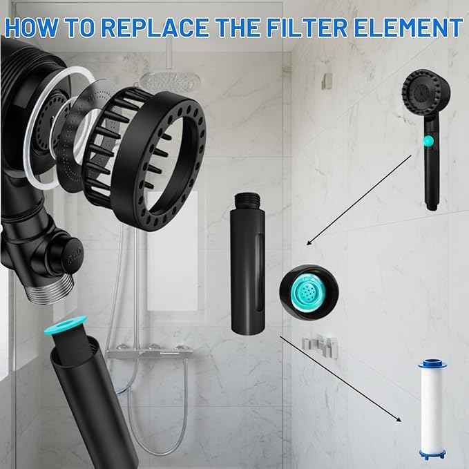 12 PCS Ion Drops Shower Head Filters, 3.3Inch Filtered Shower Head Replacements, Universal Fit for Most Showerheads, Showerhead with Filter for Detachable