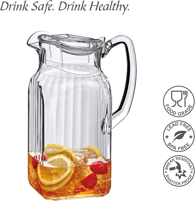 Amazing Abby - Quadly Bandly - Plastic Pitcher (64 oz, 2 Quart), Clear Water Pitcher with Lid, Fridge Jug, BPA-Free, Shatter-Proof, Great for Iced Tea, Sangria, Lemonade, Juice, Milk, and More