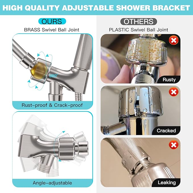 JDO Shower Head with Handheld, High Pressure Handheld Shower Head 6 Settings, Detachable Set with Stainless Steel Hose and Shower Bracket (Brushed Nickel)