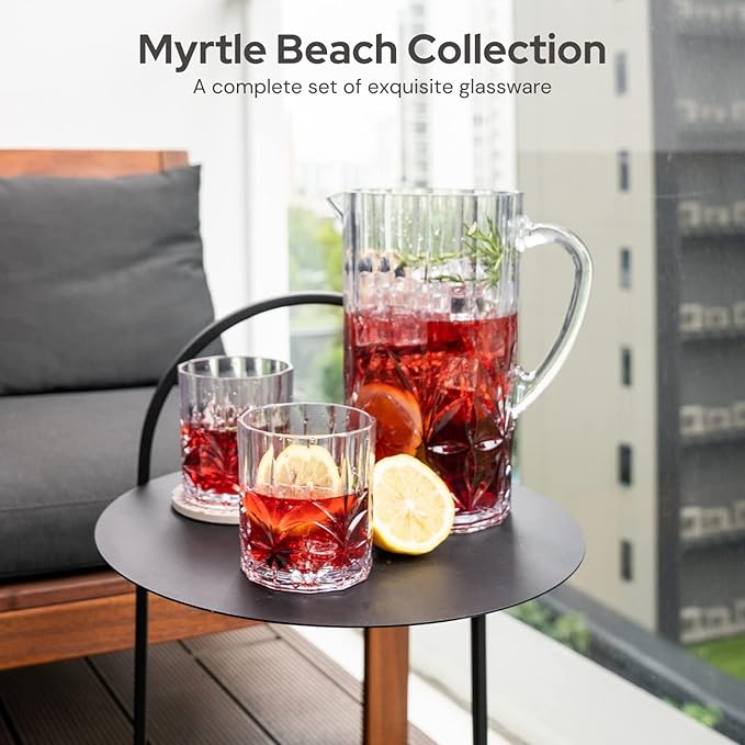 BELLAFORTE Shatterproof Tritan Plastic Water Pitcher with Lid, Myrtle Beach 88oz Unbreakable Drinking Jug for Orange Juice, Iced Tea & Water - Dishwasher Safe - BPA Free - Clear
