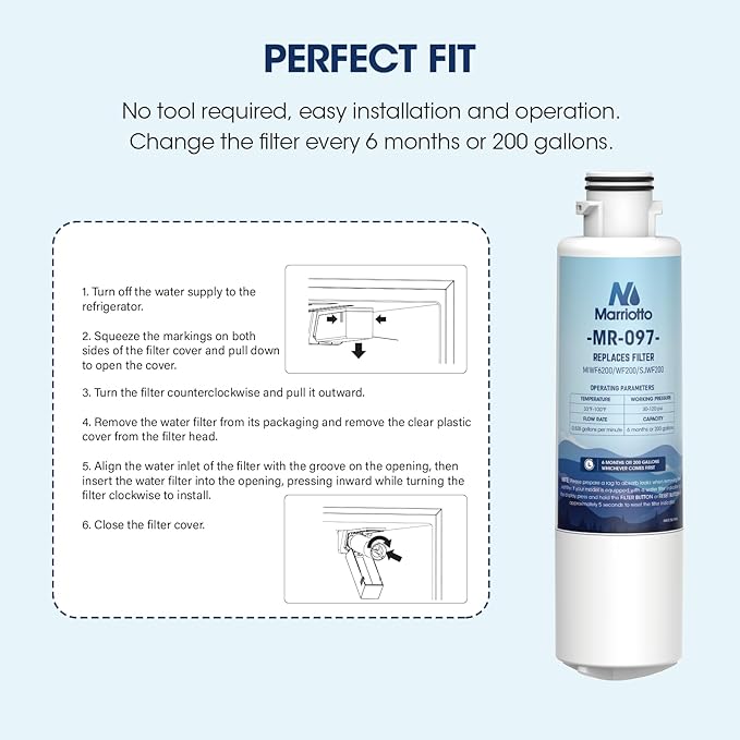 MARRIOTTO MIWF6200 Water Filter Replacement,Compatible with Midea French Door and Side-by-side Refrigerators,Sharp SJWF200,SJG2254FS (2 Pack) - AquaVibe