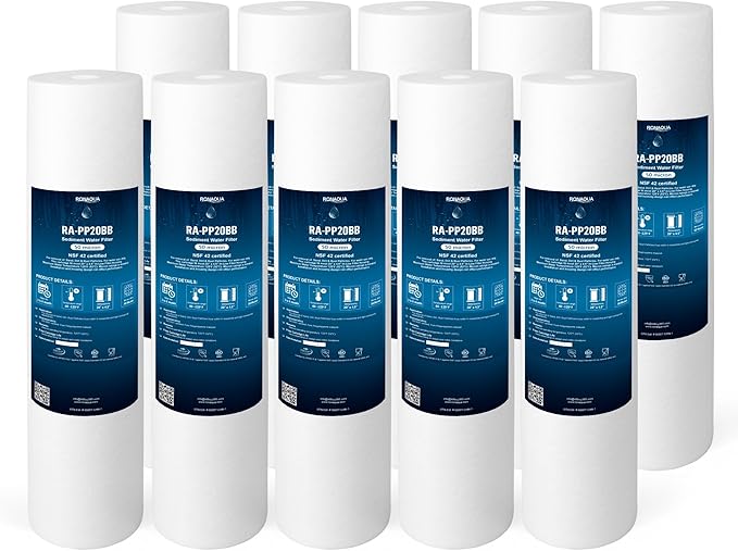 Ronaqua 20" x 4.5" Big Sediment Replacement Water Filter Cartridge, 50 Micron, NSF Certified, for Whole House, Compatible with 155358-43, 2PP20BB1M, AP810-2, FPMB-BB5-20, P5-20BB, SDC-45-2005, 10 Pack