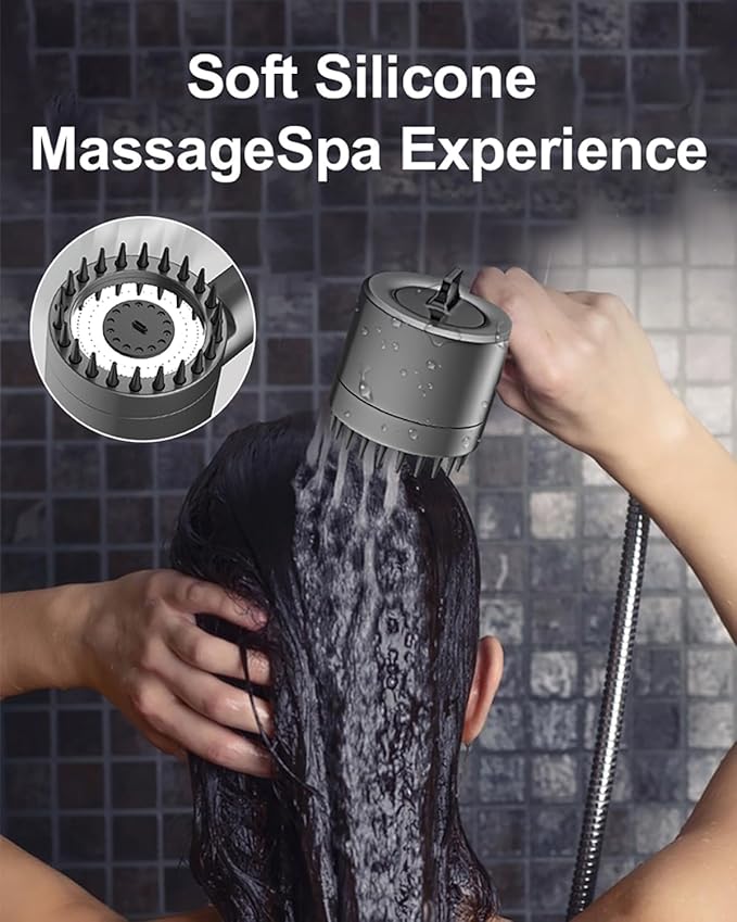 Ion Drops Filtered Shower Head with Handheld, High Pressure Water Flow Showerhead, with Shower Head Filter for Hard Water Boosting, with ON/OFF Switch 4-piece set (Grey)