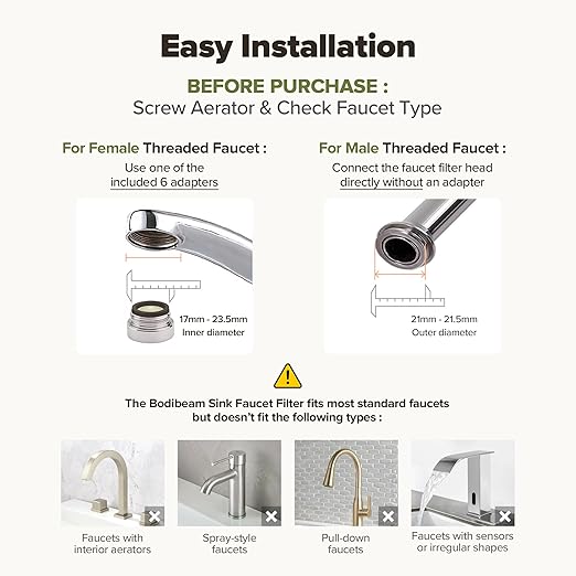 [6 Months Set] Water Filter for Sink Faucet and Replacement Set, Sink Water Filter, Vitamin C Gel, NSF Certified - Removes Impurities, Chlorine and Rust - Skin Hydration, Made in Korea Olive Green