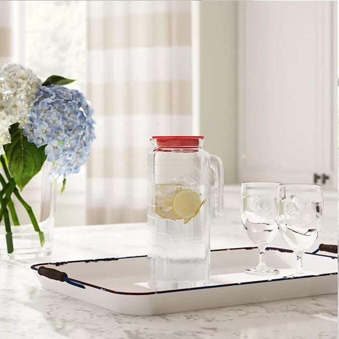 Bormioli Rocco Gelo Glass Jugs with Handle & Spout - Set of 2, 41 Oz. Pitchers for Juice, Water, Milk & Lemonade - Italian Drinkware for Family Dining, Parties, Picnics, BBQs, Outdoor Entertaining