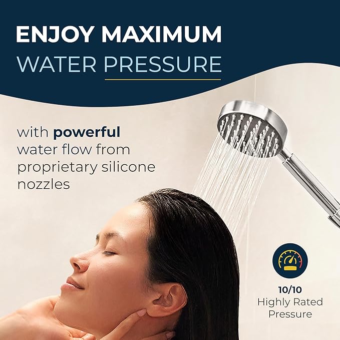 HammerHead Showers® Solid Metal LOW FLOW Handheld Shower Head with Hose and Brass Holder - CHROME – Water Saving 1.75 GPM Detachable Shower Head - Adjustable Shower Wand Bracket & 6ft Hose