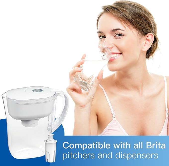 NSF Certified Pitcher Water Filter, Replacement for Brita® Filters, Pitchers, Dispensers, Brita® Classic OB03, Mavea® 107007, 35557, and More (Pack of 6)