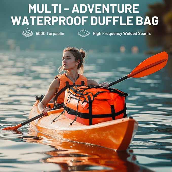 MIER Waterproof Duffel Bag Motorcycle Dry Bag Backpack Large Roll-Top Heavy Duty Dry Duffle Bags for Kayaking Camping Boating Gym Beach Cruise Ship, 60L/80L
