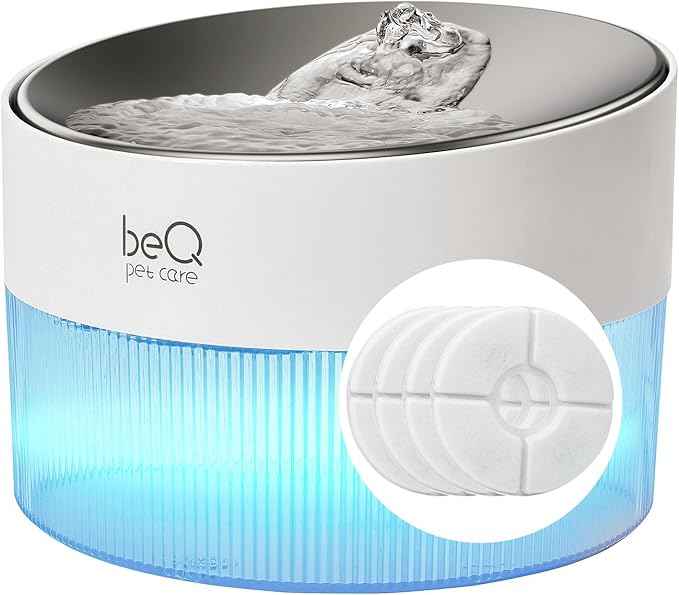 beQ Cat Water Fountain, 84oz/2.5L Stainless Steel Automatic Pet Fountain Dog Water Dispenser with 4pcs Replacement Filters for Cats, Dogs, Multiple Pets Drinking Bowl, Indoor Ultra-Quiet Smart Pump