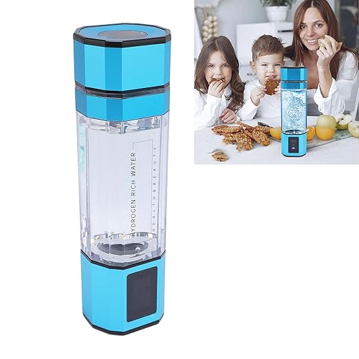 New Hydrogen Water Bottle, 300ml PCTG Type C 5V Hydrogen Rich Water Generator Cup for Home Office Outdoor Sports (Blue)