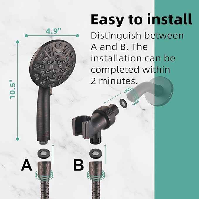 Cobbe 8 Functions Shower Head with handheld, High Pressure Shower Head Set with Hose Adjustable Bracket Rubber Washers (Oil Rubbed Bronze)