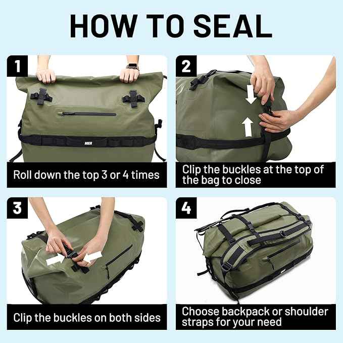 MIER Waterproof Duffel Bag Motorcycle Dry Bag Backpack Large Roll-Top Heavy Duty Dry Duffle Bags for Kayaking Camping Boating Gym Beach Cruise Ship, 60L/80L