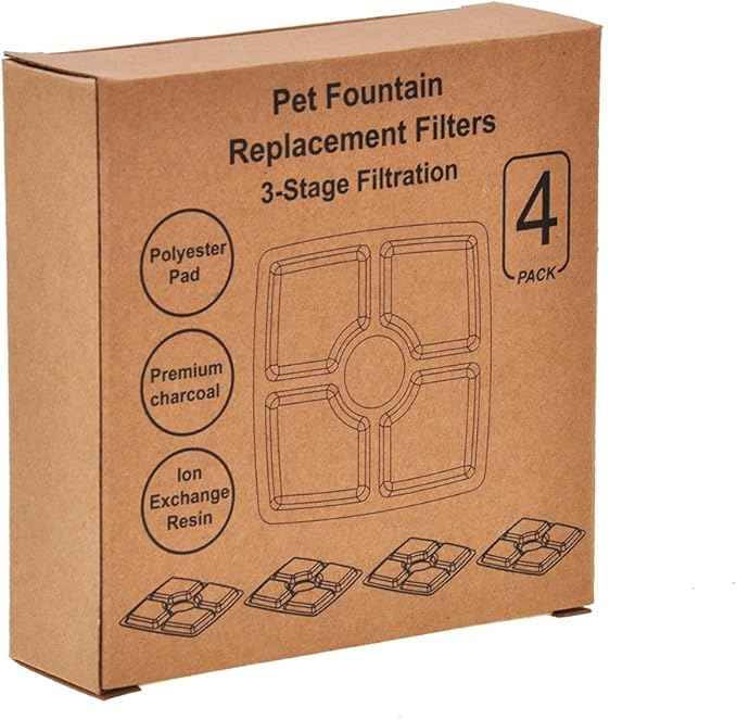 DEWEL 4 Packs Cat Fountain Filter Flower Pet Fountain Replacement Filters Activated Carbon Water Dispenser Filters