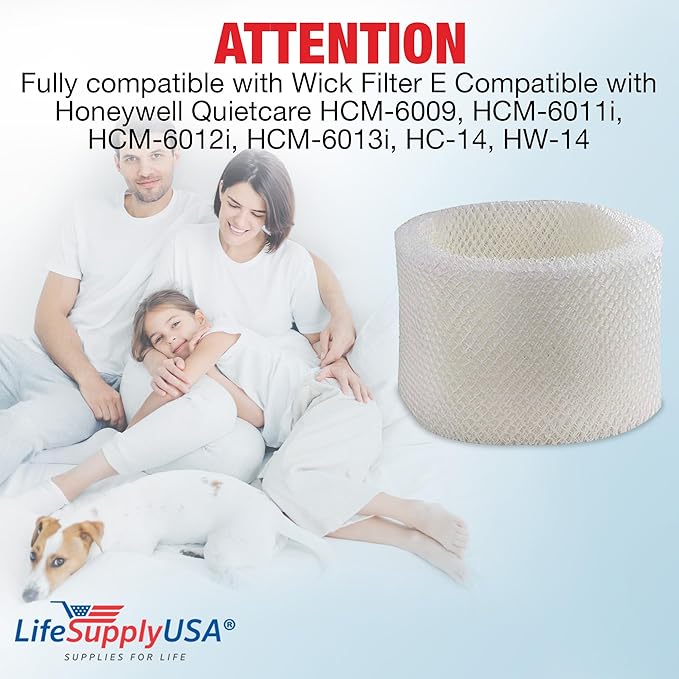 LifeSupplyUSA Humidifier Filter Replacement Wick Filter E Compatible with Honeywell Quietcare HCM-6009, HCM-6011i, HCM-6012i, HCM-6013i, HC-14, HW-14