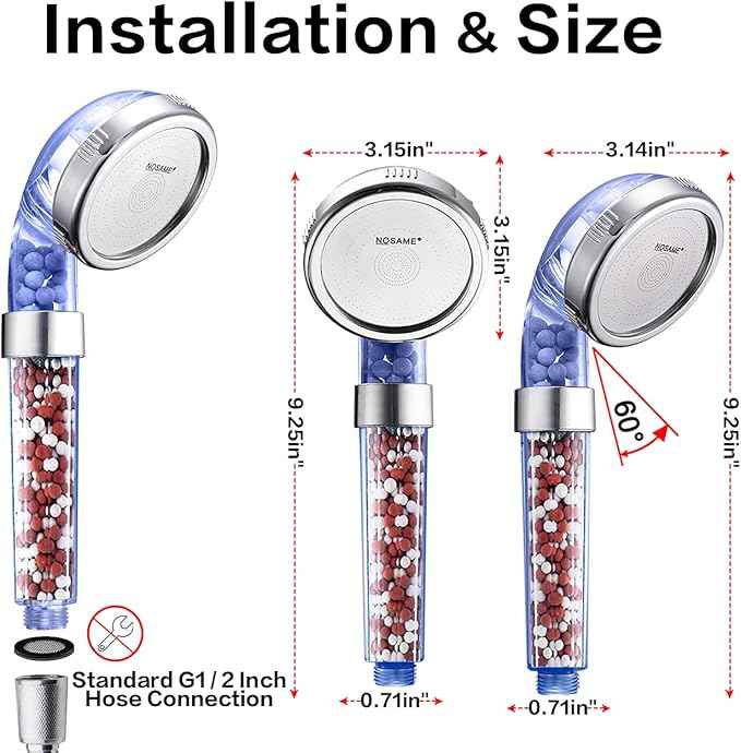 NOSAME Shower Head, Filter Filtration High Pressure Water Saving 3 Mode Function Spray Handheld Showerheads for Dry Skin & Hair