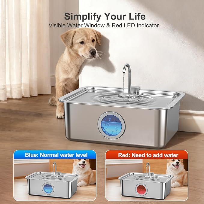 16L/4.2Gal Dog Water Fountain Stainless Steel DYSJ03 Dog Fountain Water Bowl for Large Dogs Cats & Multi-Pet Home, Ultra Quiet, Wider Deeper Mouth, 5-Layer Filtration & Easy to Clean