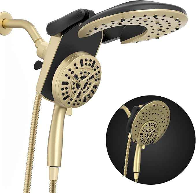 Rain Shower Head with Handheld: Foldable High Pressure Shower Heads with Handheld Spray Combo, 9 Spray Settings/Modes Hand Held Showerhead Dual Rainfall Shower Head Built-in Magnetic Docking and Jets