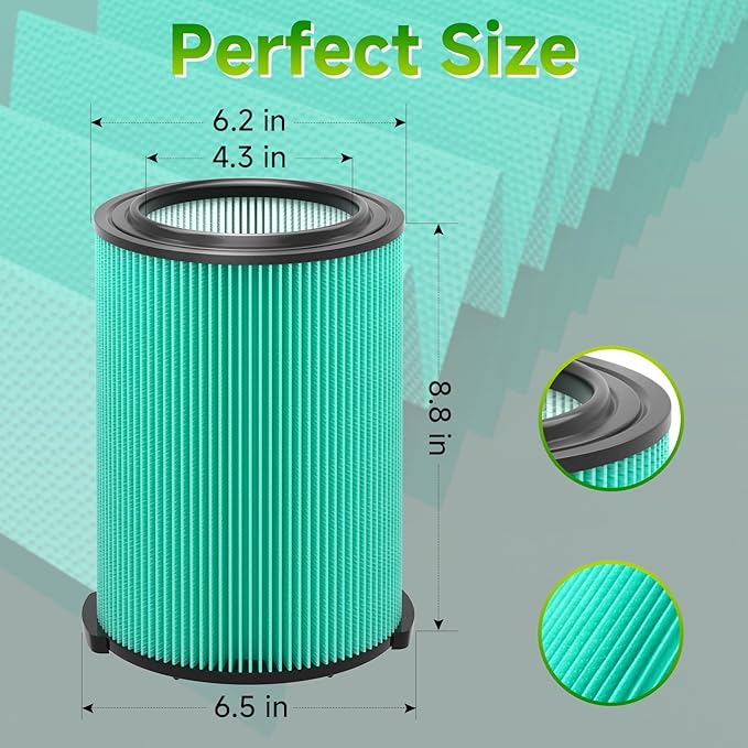 2 Pack VF6000 Replacement Filter for RIDGID, Standard Wet/Dry Vac Filter Vf6000 Compatible with RIDGID Vacs Wet Dry 5-20 Gal, 6-9 Gal for Husky Vacuum - AquaVibe