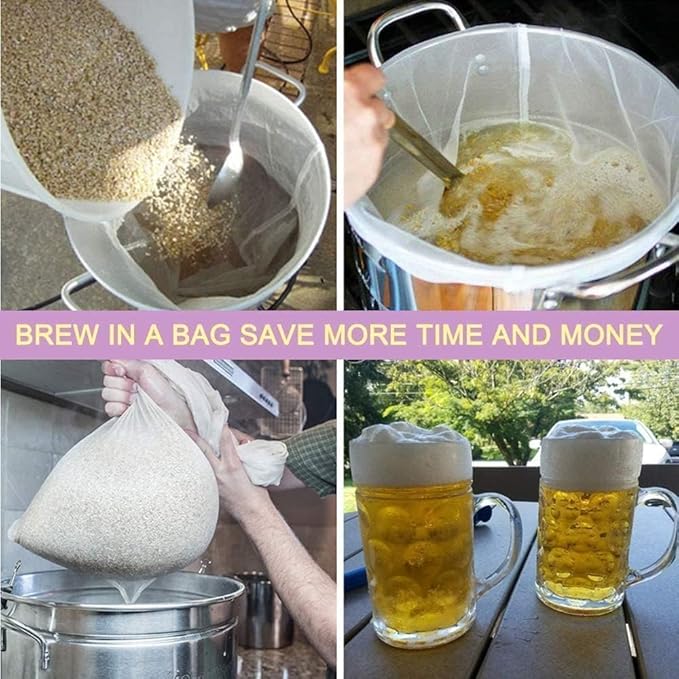 6 Pack Brew Bag Large (12"x18") Straining Bag, Reusable Nylon Cold Brew Bags 120 Micron Fine Mesh Bag with Drawstring for Home Brewing Hops Grains Fruit Apple Grape Wine Straining